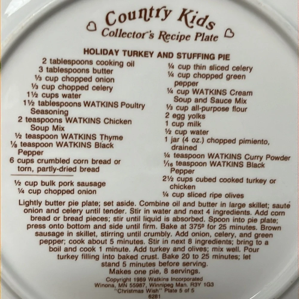 Watkins Country Kids Recipe Pie Plate 5 of 5 